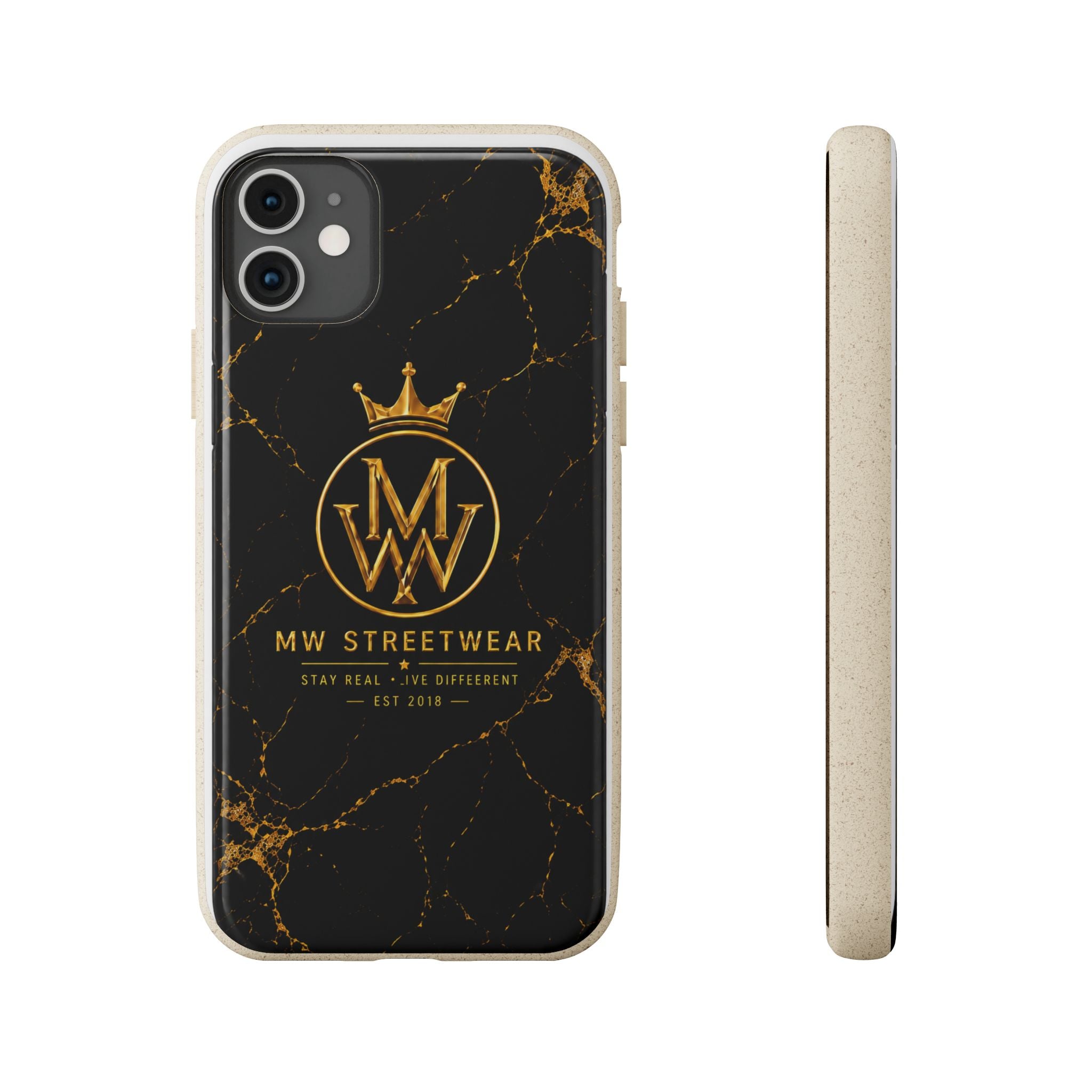 Biodegradable Phone Case — Black Marble MW Streetwear Logo, Eco-Friendly Protective Cover