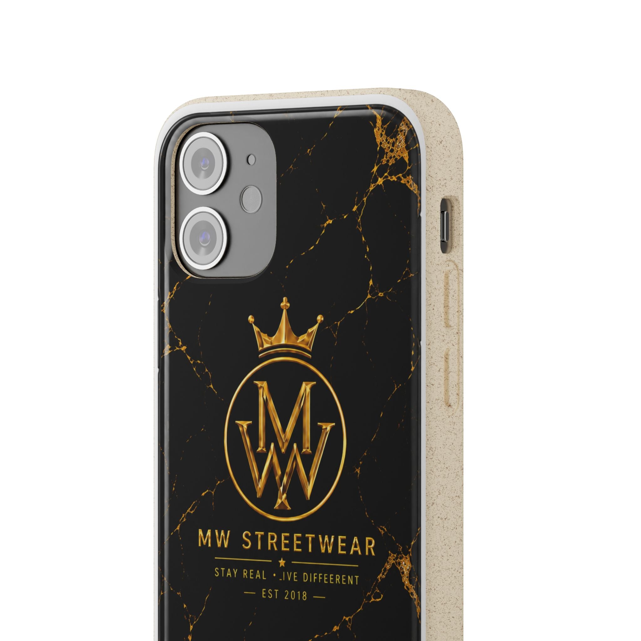 Biodegradable Phone Case — Black Marble MW Streetwear Logo, Eco-Friendly Protective Cover