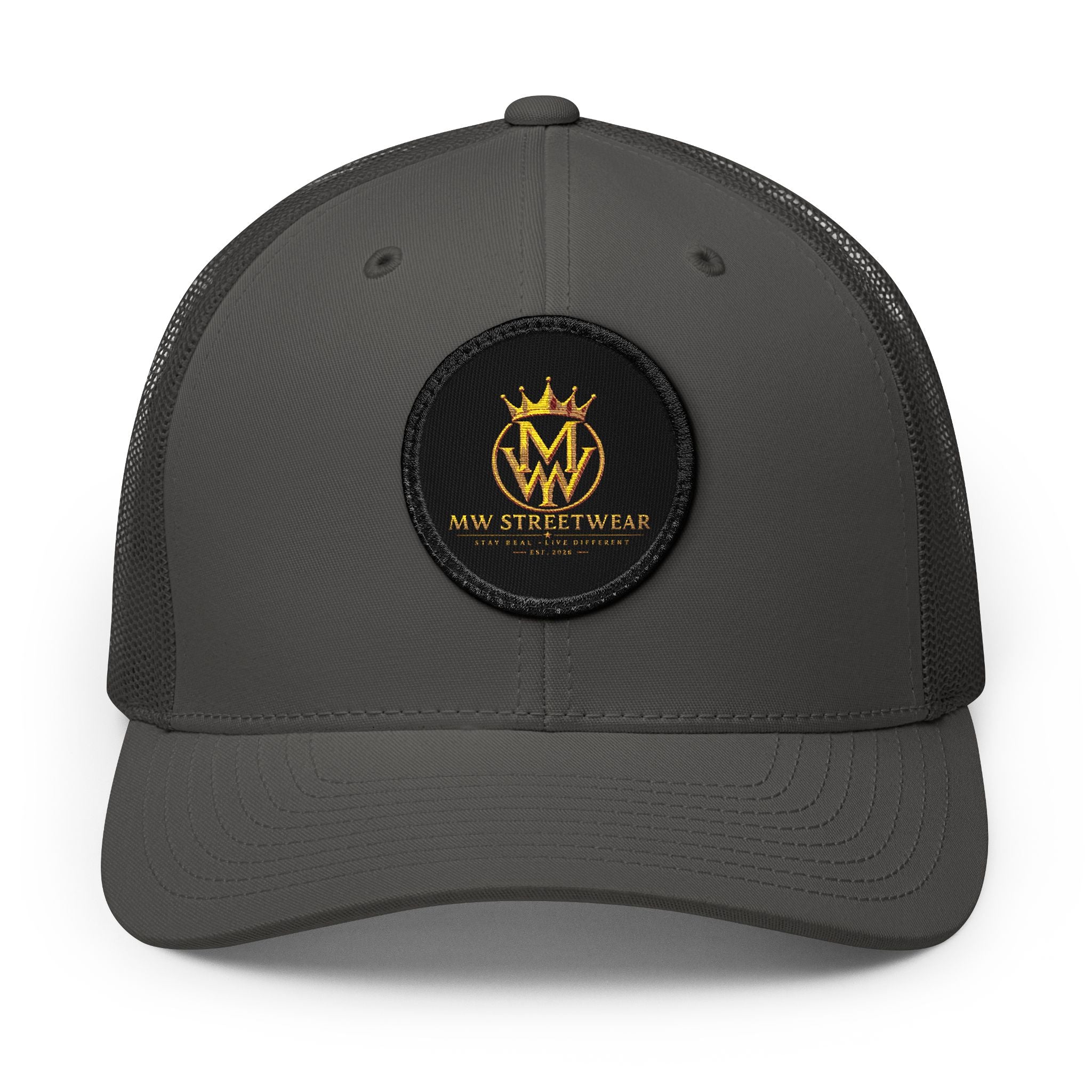 Embroidered Trucker Cap — Gold Crown Patch Snapback