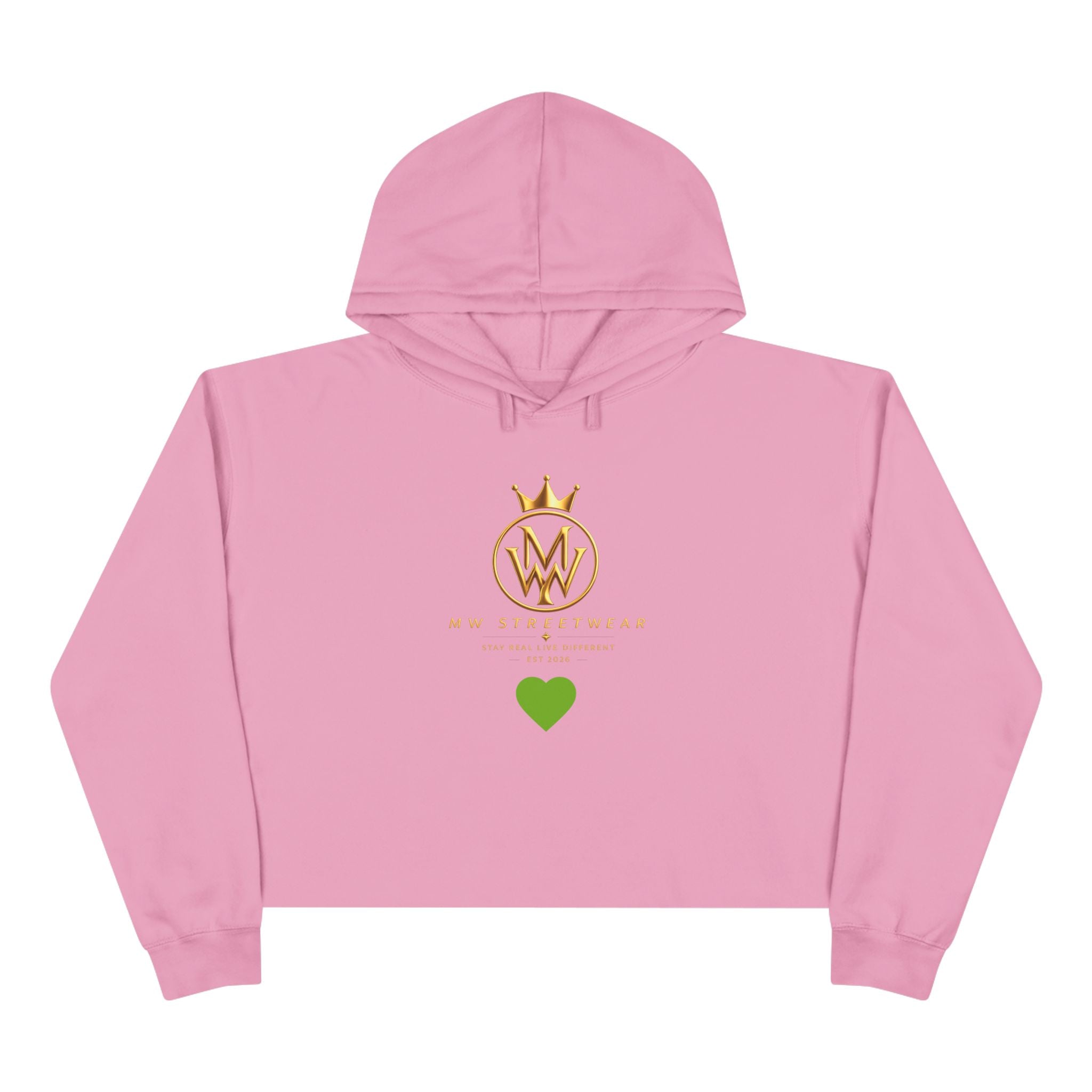 Cropped Hoodie — Minimal Gold Crown Logo with Green Heart