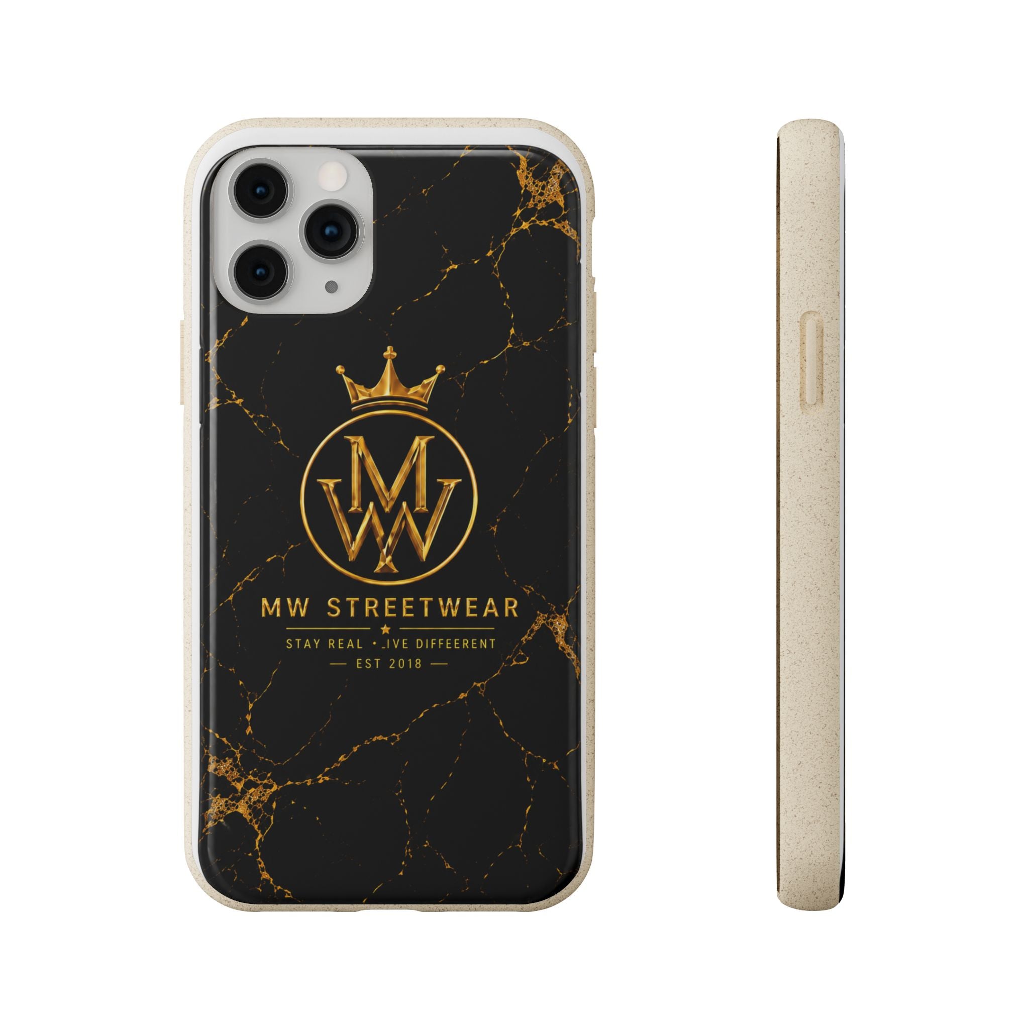 Biodegradable Phone Case — Black Marble MW Streetwear Logo, Eco-Friendly Protective Cover