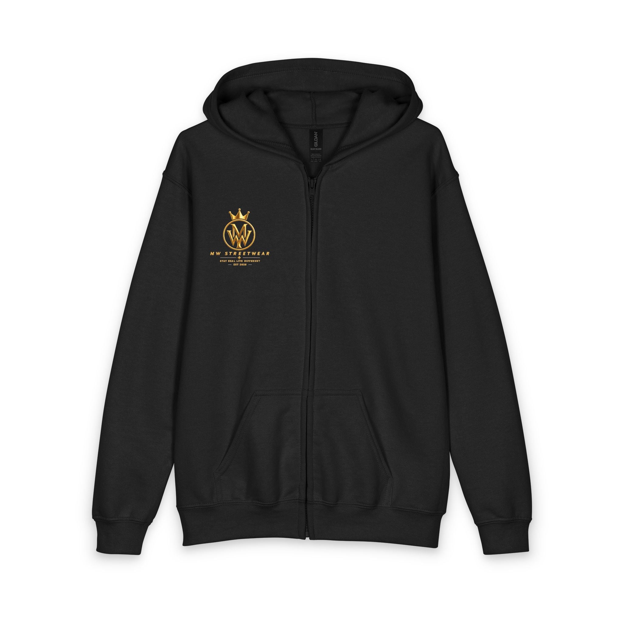 Youth Zipped Hoodie — Gold Crown Monogram (Back Logo)