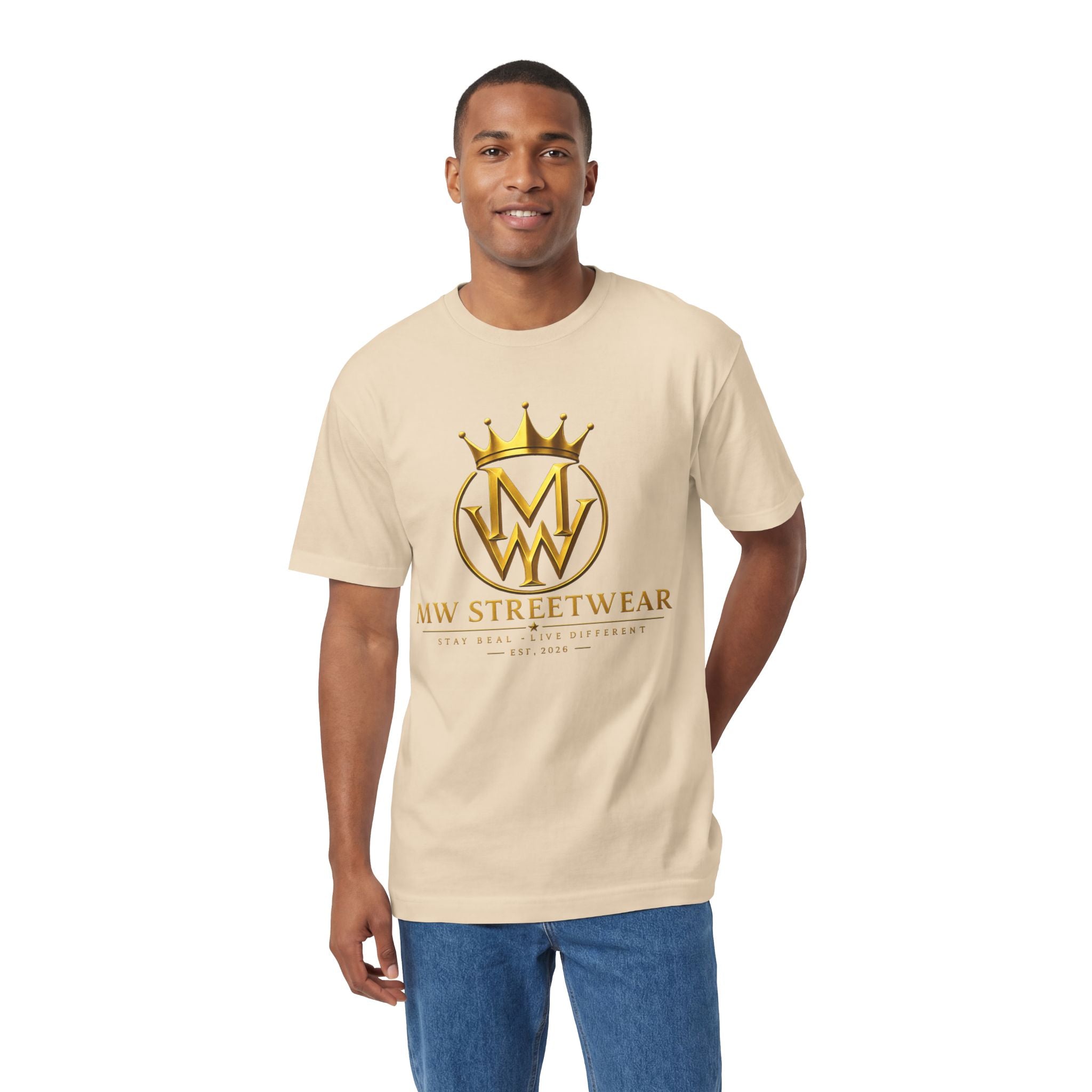 MW Streetwear Logo Tee — Gold Crown Graphic Classic T‑Shirt