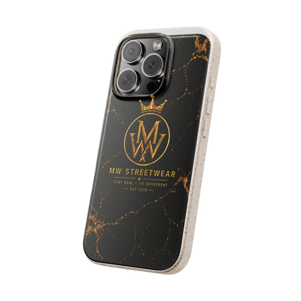 Biodegradable Phone Case — Black Marble MW Streetwear Logo, Eco-Friendly Protective Cover