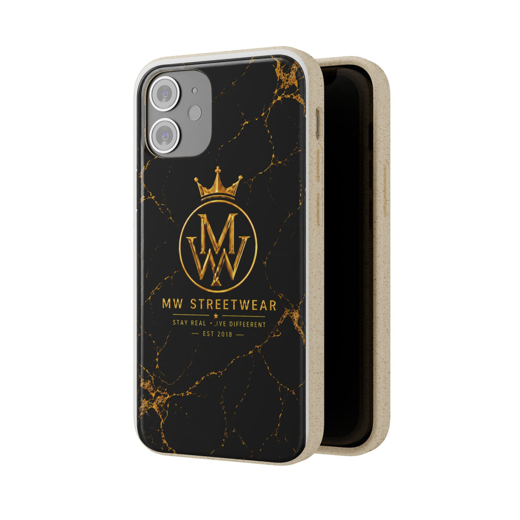 Biodegradable Phone Case — Black Marble MW Streetwear Logo, Eco-Friendly Protective Cover