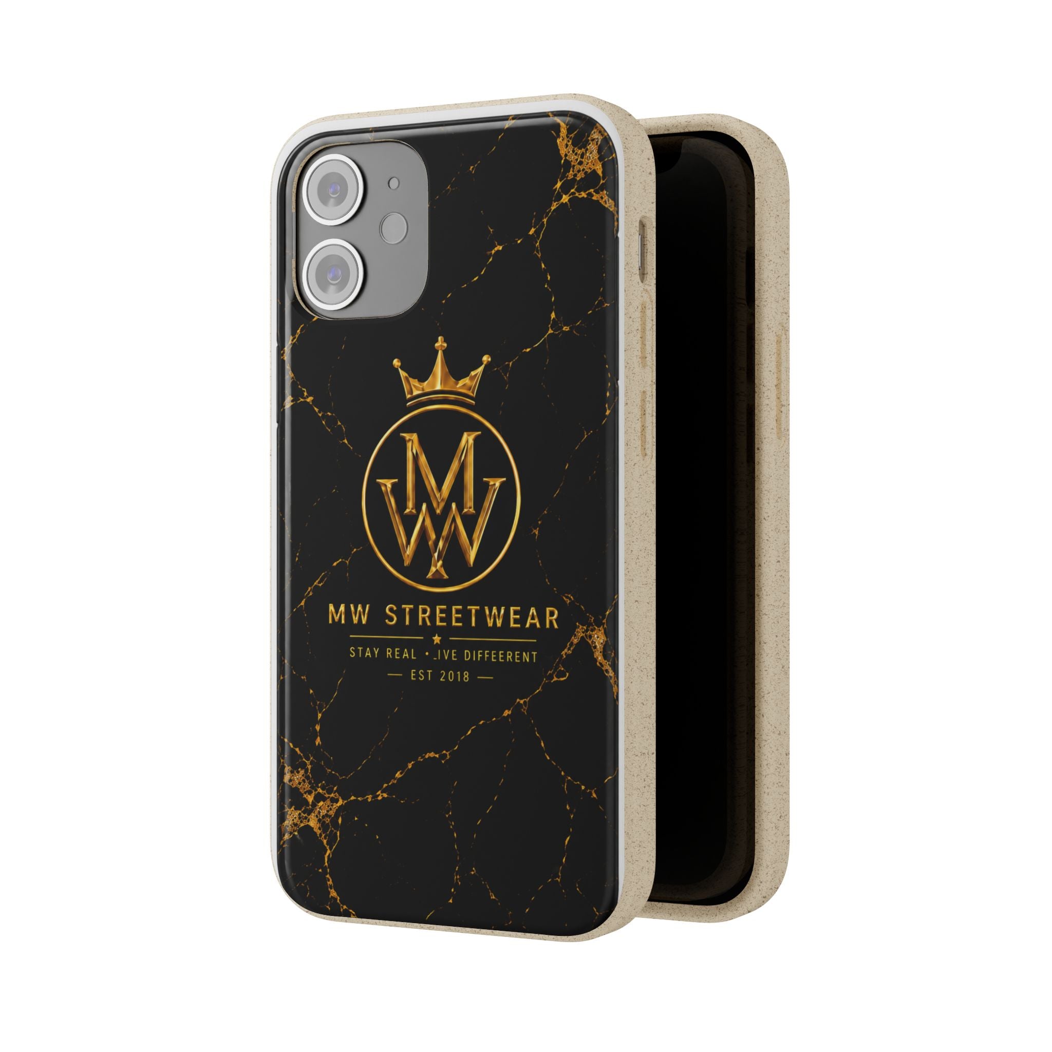 Biodegradable Phone Case — Black Marble MW Streetwear Logo, Eco-Friendly Protective Cover