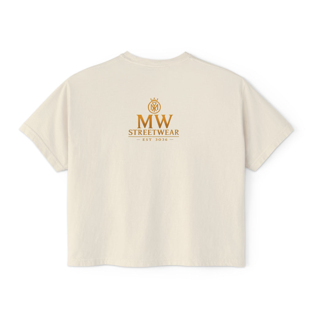 MW Streetwear Women's Boxy Tee — Gold Crown Logo Casual Crop T‑Shirt