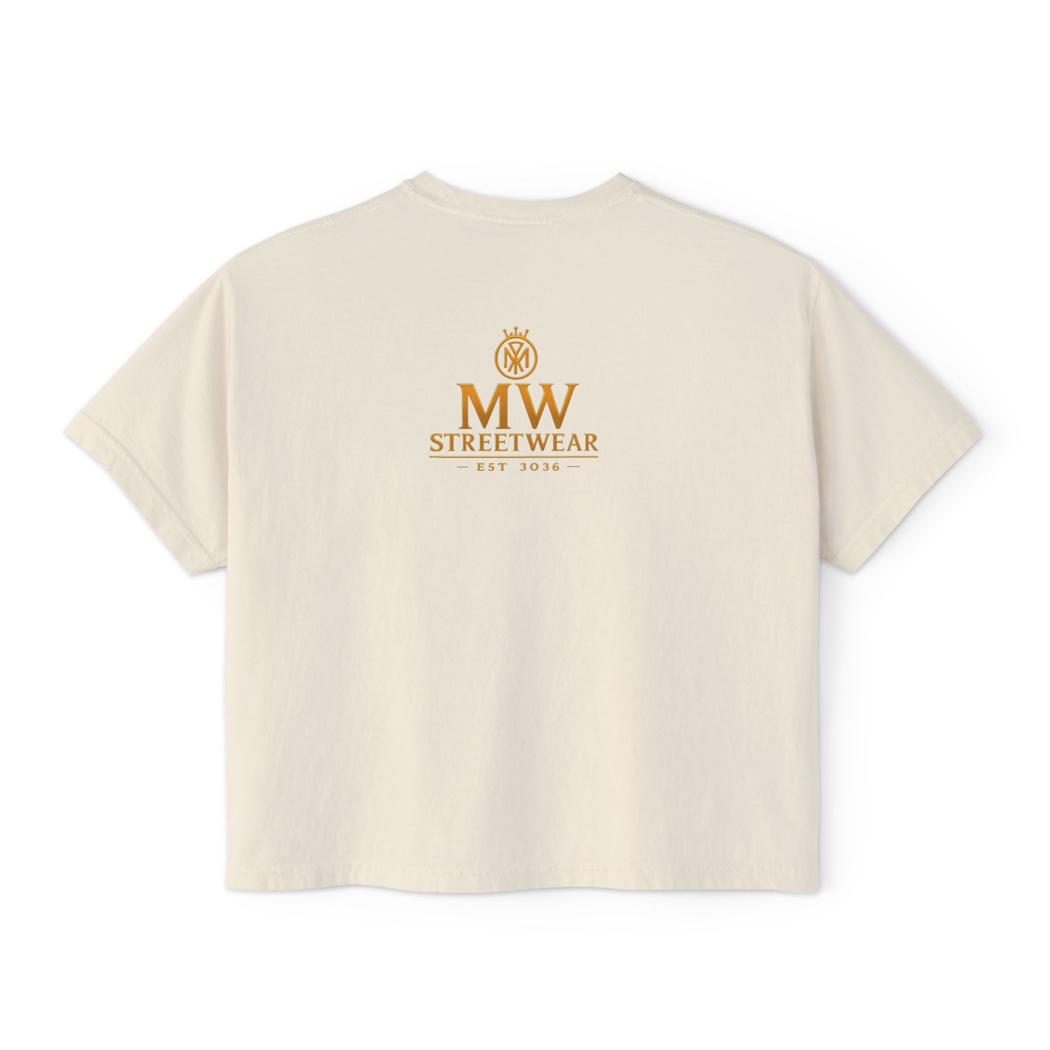 MW Streetwear Women's Boxy Tee — Gold Crown Logo Casual Crop T‑Shirt