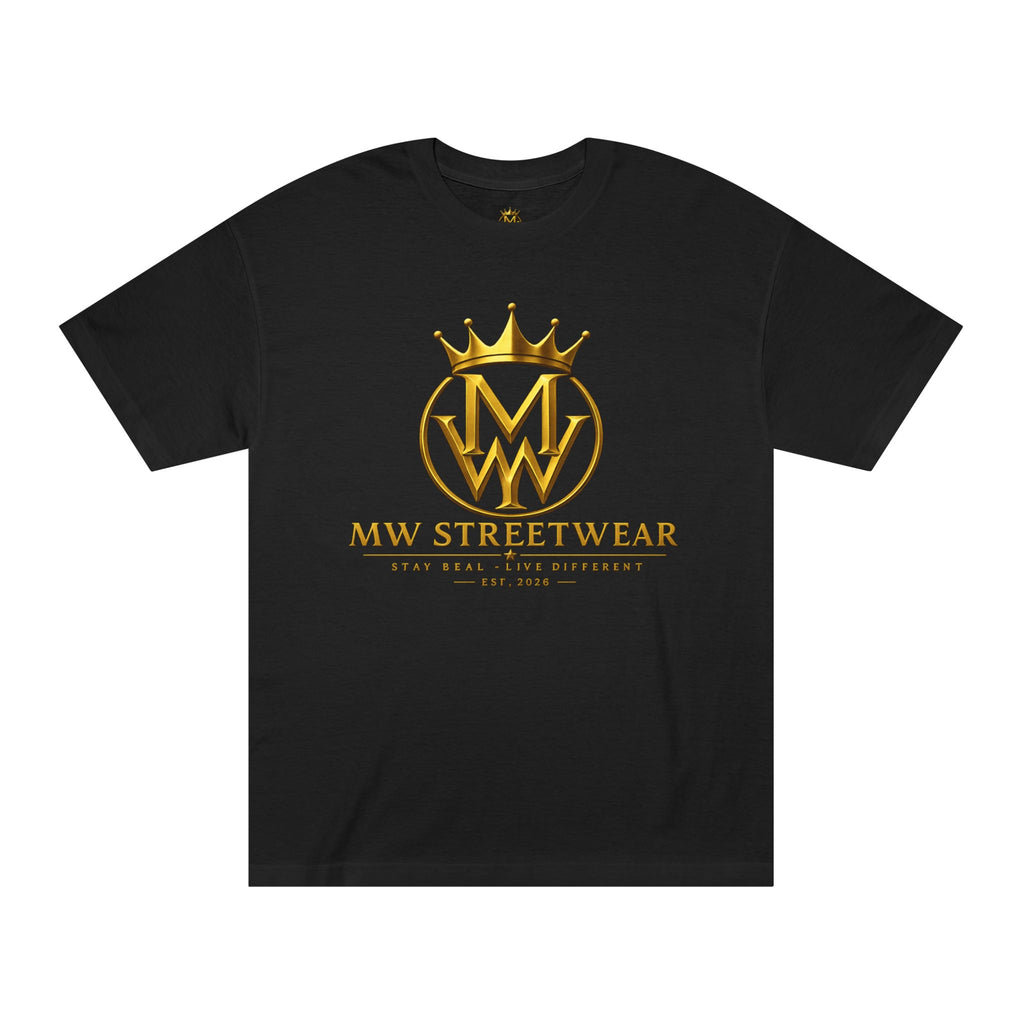 MW Streetwear Logo Tee — Gold Crown Graphic Classic T‑Shirt