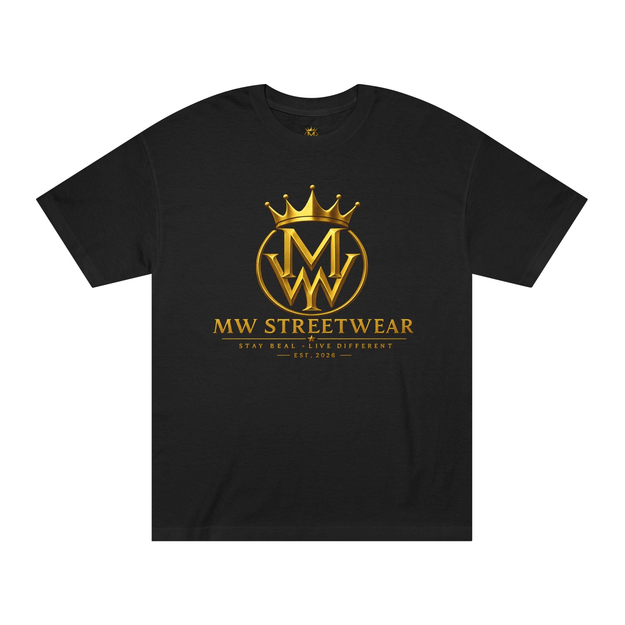 MW Streetwear Logo Tee — Gold Crown Graphic Classic T‑Shirt