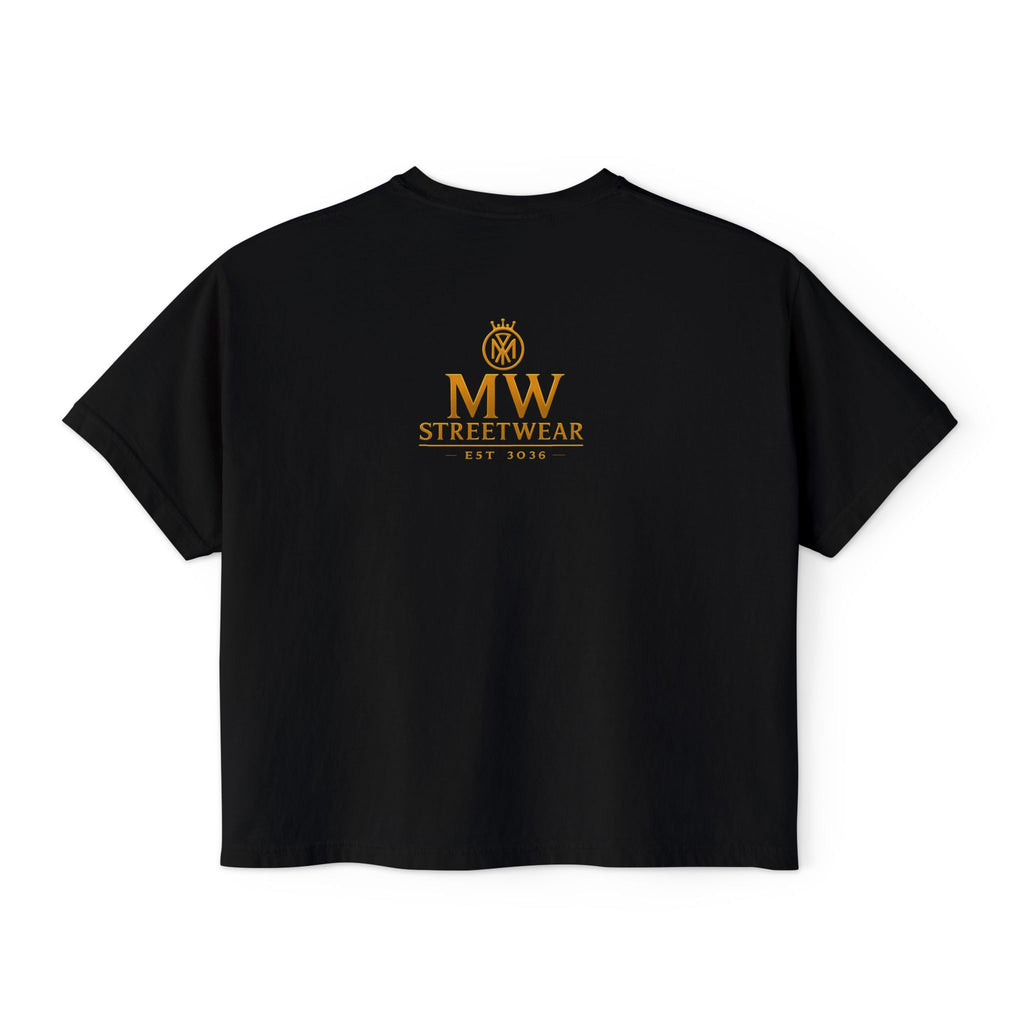 MW Streetwear Women's Boxy Tee — Gold Crown Logo Casual Crop T‑Shirt