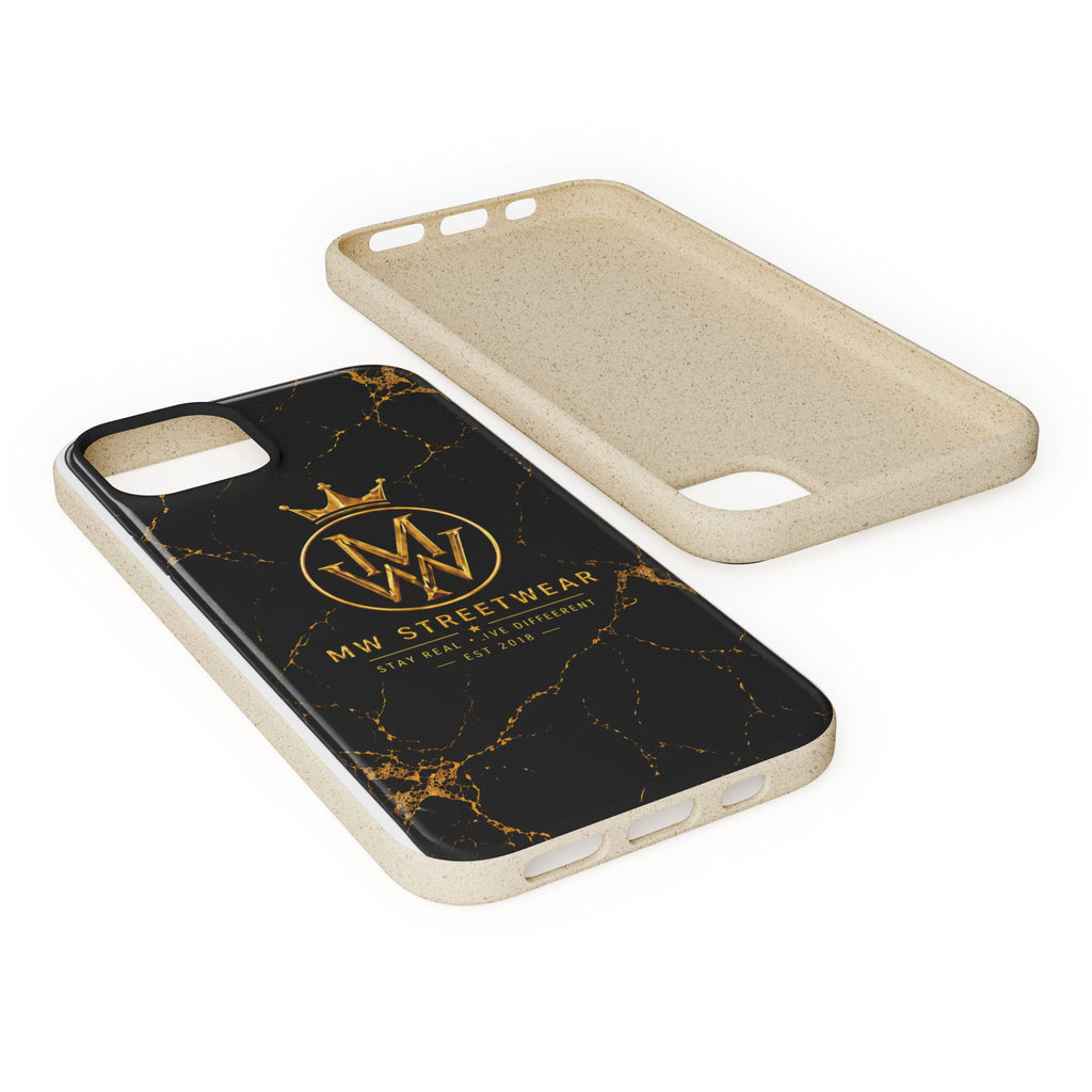 Biodegradable Phone Case — Black Marble MW Streetwear Logo, Eco-Friendly Protective Cover